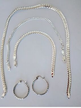Silver Herringbone Necklace  Set